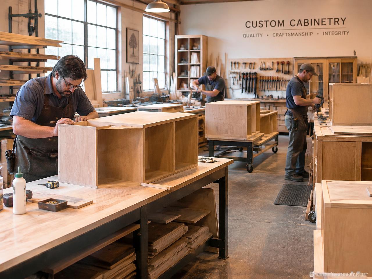 Cabinet makers at work in a Toronto workshop